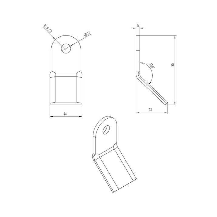 Y-terä 13 x 44 x 95 mm