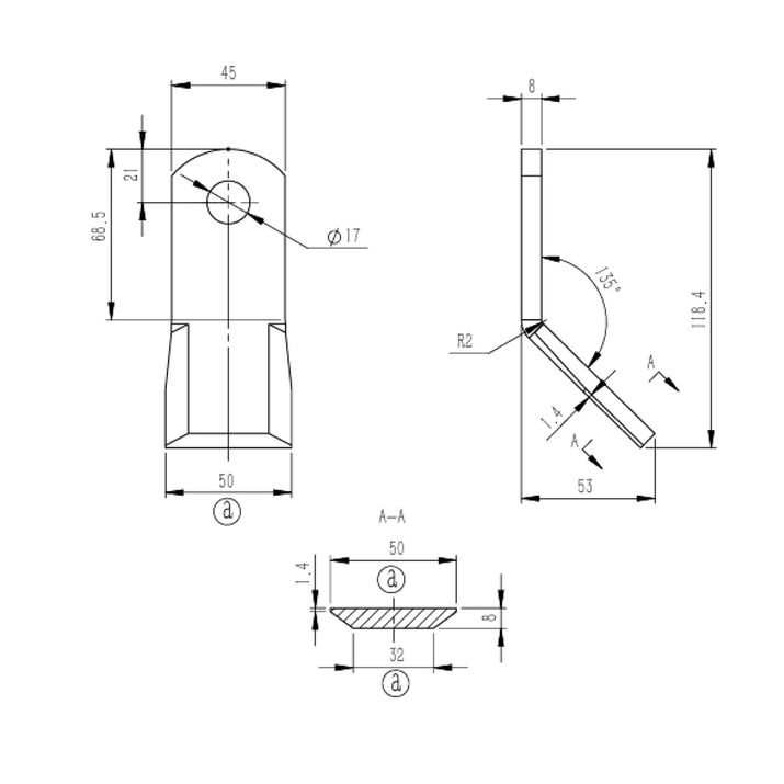 Y-terä 17 x 53 x 118,4 mm