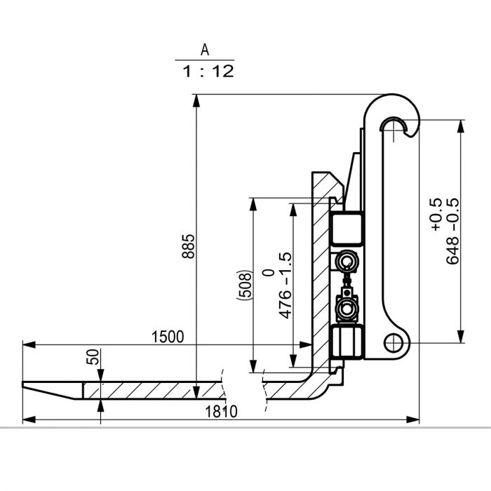 Trukkihaarukka 5,0 tonnia, hydraulinen, suuri BM-kiinnike, 1500 mm